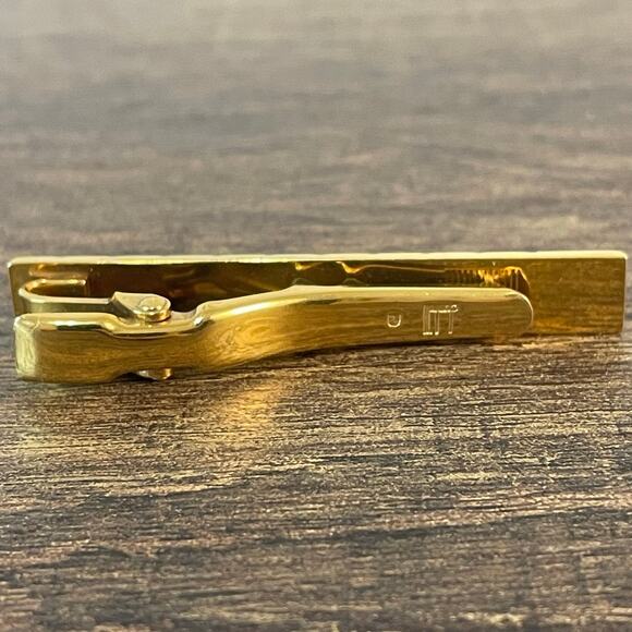 Dunhill Gold Silver Tone Logo Tie Clip Bar Accessory Vintage Made in Japan - Picture 3 of 3